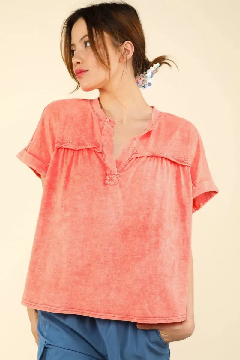 Very J Nochted Short Sleeve Washed T-Shirt for Casual Style - Love Salve